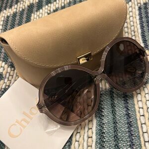 NWT- Chloe Oversized Clear Beige Framed Sunglasses